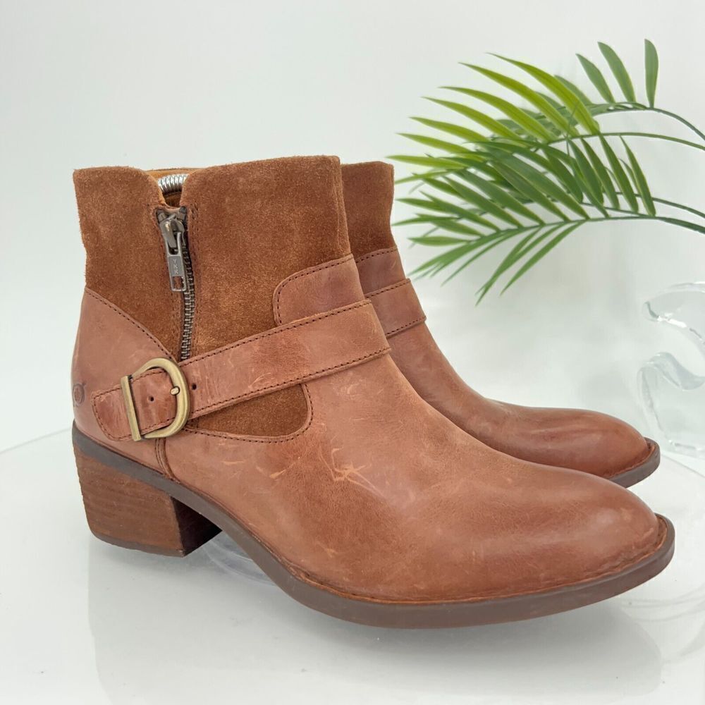 Born Brown Leather & Suede Ankle Booties